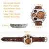 Men's Quartz Watch Two Time Zone Big Face Military Style Compass Thermometer Decorative Dial PU Leather Strap