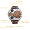 Men's Quartz Watch Two Time Zone Big Face Military Style Compass Thermometer Decorative Dial PU Leather Strap
