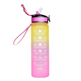 Outdoor gradient tritan large capacity plastic straw sports water cup portable fitness water bottle space cup wholesale (colour: 1000ml yellow powder gradient)