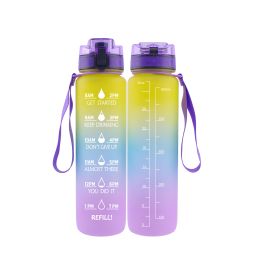 32OZ Space Cup 1000ml Plastic Water Bottle Cycling Sports Water Cup Wholesale Convenient Walking Drinking Bottle LOGO (colour: Yellow, blue and purple)