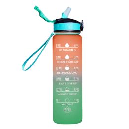 Outdoor gradient tritan large capacity plastic straw sports water cup portable fitness water bottle space cup wholesale (colour: 1000ml orange green gradient)