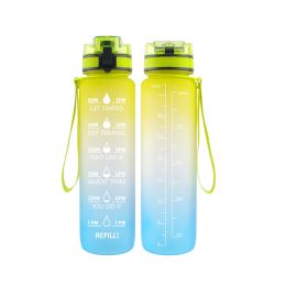 32OZ Space Cup 1000ml Plastic Water Bottle Cycling Sports Water Cup Wholesale Convenient Walking Drinking Bottle LOGO (colour: Yellow blue)