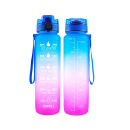 32OZ Space Cup 1000ml Plastic Water Bottle Cycling Sports Water Cup Wholesale Convenient Walking Drinking Bottle LOGO (colour: Blue pink)