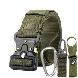 3.8cm Tactical belt Men's military fan Tactical belt Multi functional nylon outdoor training belt Logo can be ordered (colour: Military green+three piece set)