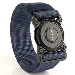 New quick release button tactical nylon belt; working clothes; outdoor training belt; casual men's belt; wholesale by manufacturers (colour: Lock edge -- precious blue)