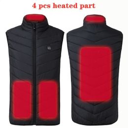 Areas Heated Vest Men Women Electric Jacket Thermal Heating Tactical Veste Chauffante (Color: 4 Pcs Heated Black)