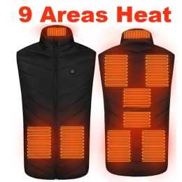 Areas Heated Vest Men Women Electric Jacket Thermal Heating Tactical Veste Chauffante (Color: 9 Pcs Heated Black)