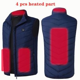 Areas Heated Vest Men Women Electric Jacket Thermal Heating Tactical Veste Chauffante (Color: 4 Pcs Heated Blue)