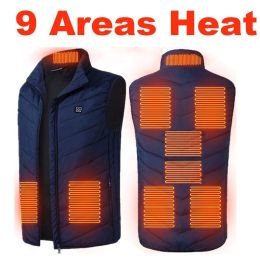 Areas Heated Vest Men Women Electric Jacket Thermal Heating Tactical Veste Chauffante (Color: 9 Pcs Heated Blue)