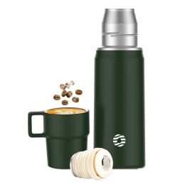 Healter 850ml Travel Vacuum Flask;  Water Thermos Bottle for Coffee;  Built-in Lid Cup;  Stainless Steel;  Thermal Tea Mug;  Sport Bottles (Color: Green)