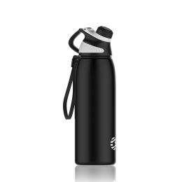 Healter 20oz Leakproof Free Drinking Water Bottle with Spout Lid for;  600ml Stainless Steel Sports Water Bottle for Fitness;  Gym and Outdoor Sports (Color: Black)
