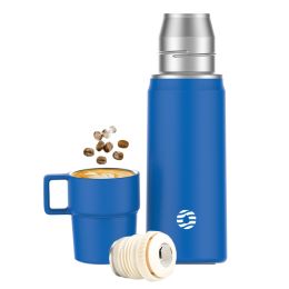 Healter 850ml Travel Vacuum Flask;  Water Thermos Bottle for Coffee;  Built-in Lid Cup;  Stainless Steel;  Thermal Tea Mug;  Sport Bottles (Color: Blue)