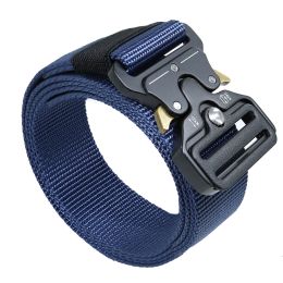 Hefujufang Men's Tactical Belt Military Camouflage Style Nylon Belts Webbing Belt with Heavy-Duty Quick-Release Buckle (colour: Navy blue)