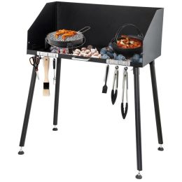 Backyard Garden Camp Table Dutch Oven Cooking Table W/ Wind Shield (Color: Black)
